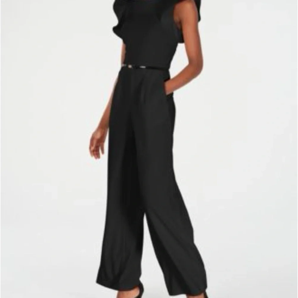 Calvin Klein Black Jumpsuit with Flutter Sleeves and Belt - Picture 3 of 6